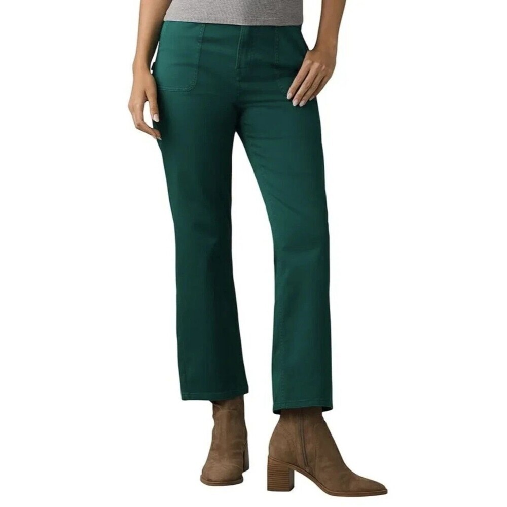 PRANA Sancho Slim Pant Women 14 Deep Pine Stretch Twill High Rise Cotton Outdoor
